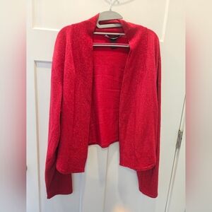 Ashley Stewart Red Shimmer Open Front Cardigan Sweater 26 Plus Metallic Knit